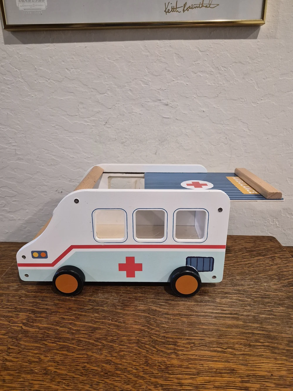 Wooden Toy Ambulance - White and Light Blue Kids Vehicle